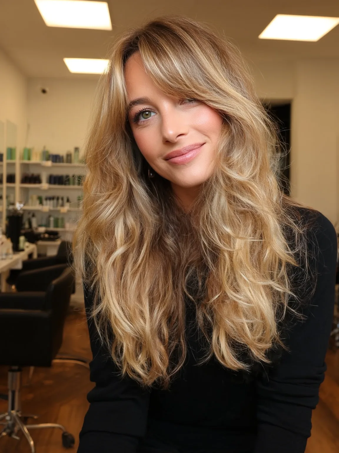 Medium-Volume Sandy Blonde Balayage Long Layers
